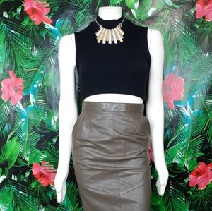 80s leather pencil skirt olive green